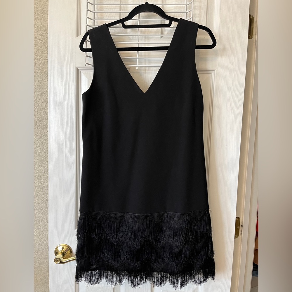 BCBG black frill dress: size 8